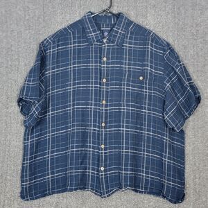 Knightsbridge Shirt Mens 2XL Blue Check Linen Blend Short Sleeve Button-Up